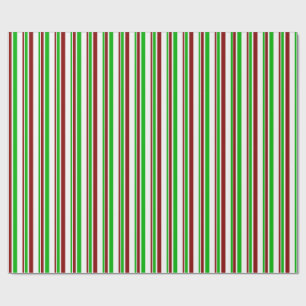 Papier Cadeau Fun Vert, Blanc, Rouge Lignes inspirées Noël