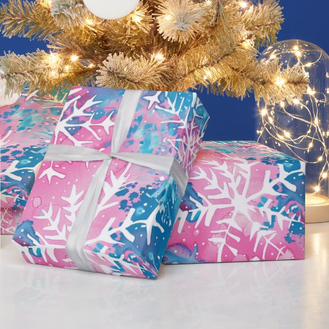 Papier Cadeau Funky Brights Noël Rose Bleu Flocon de neige  (Vacances)