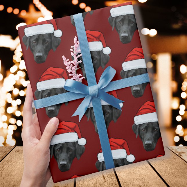 Papier Cadeau Funky Custom Face Chien Photo Santa Hat Noël (Créateur téléchargé)