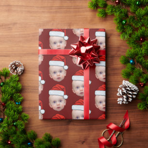 Papier Cadeau Funky Custom Face Photo Santa Hat Christmas Red