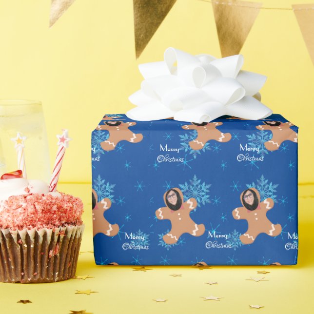 Papier Cadeau Funky Face Ginger Cookie Joyeux Noël Photo (Fête d'anniversaire)