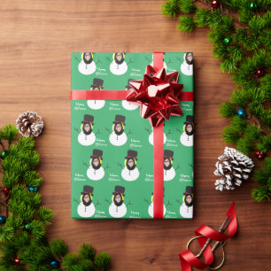 Papier Cadeau Funky Face Snowman Joyeux Noël Photo personnalisée