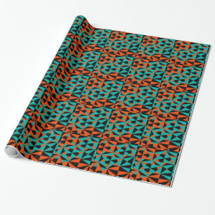 Papier Cadeau Funky Géométrique Orange Noir Turquoise Gras Mot