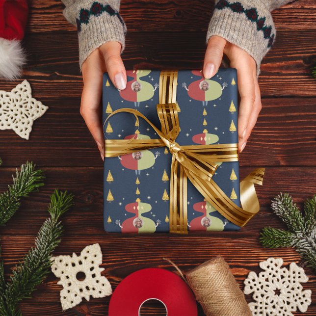 Papier Cadeau Funky Gold Tree Noël Photo vacances personnalisées (Créateur téléchargé)