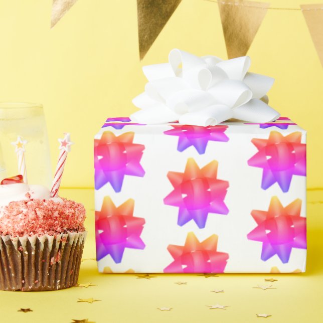Papier Cadeau Funky rose violet Ombre Bows Motif sur blanc (Fête d'anniversaire)