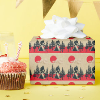 Papier Cadeau Funny Bigfoot Birthday Vintage Camping Moon Forest