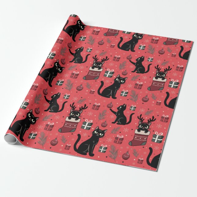 Papier Cadeau Funny Black Cats Papier à envelopper Noël (Déroulé)