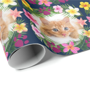 Papier Cadeau Funny Cat Photo Marine Blue Tropical Hawaiian