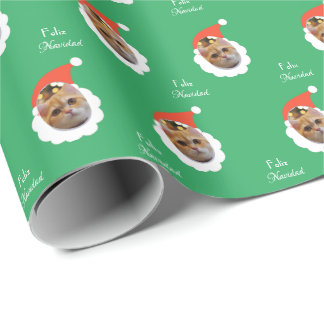 Papier Cadeau Funny Chat Face Joyeux Noël Photo espagnole