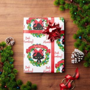 Papier Cadeau Funny Chat noir en colère "Bah Humbug"