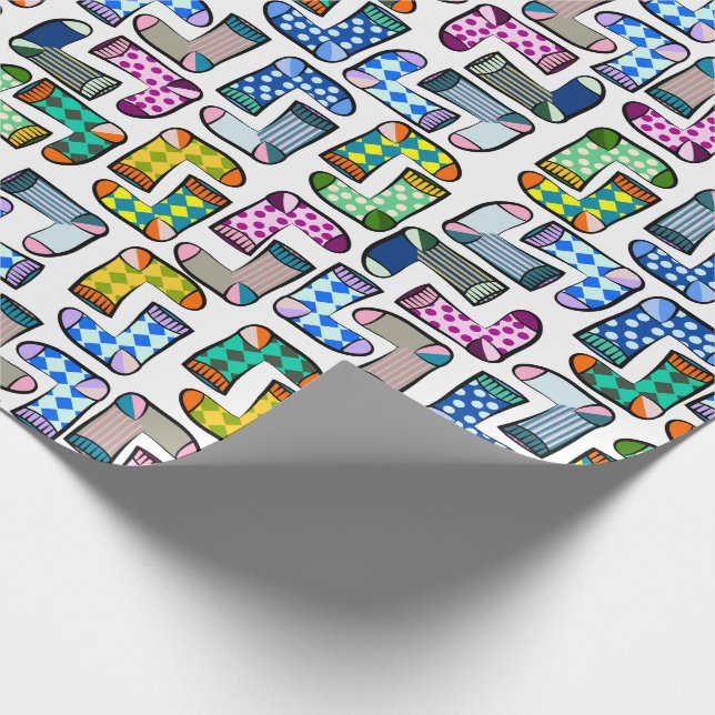 Papier Cadeau Funny coloré motif chaussette (Coin)