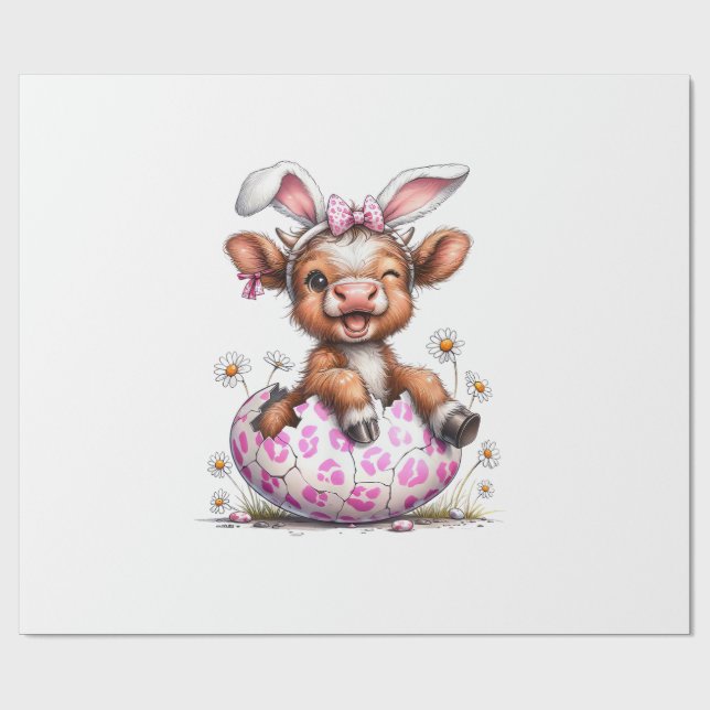 Papier Cadeau Funny Cow Easter Rabbit Cute Highland Cows Lover E (Plat)