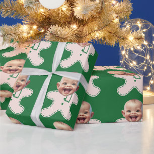 Papier Cadeau Funny Custom Baby Face Photo Pain d'épices Noël