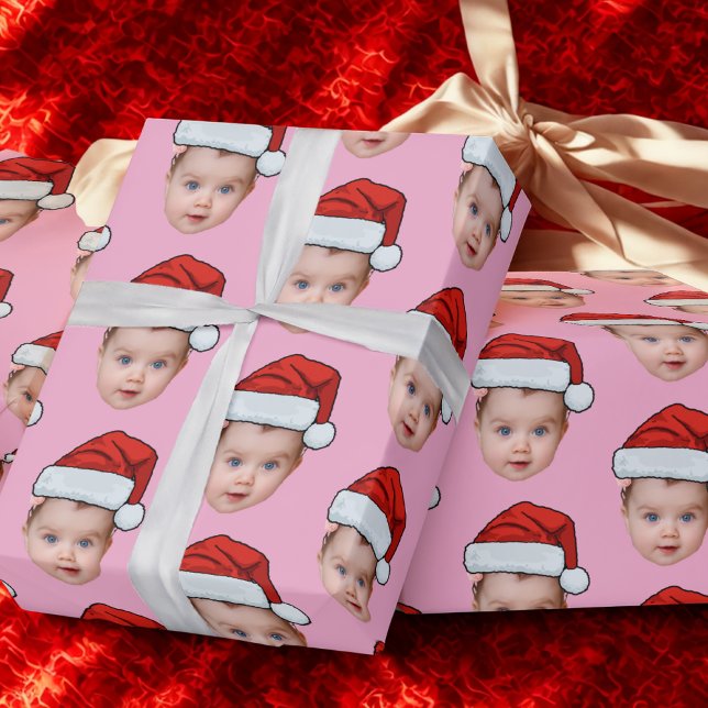 Papier Cadeau Funny Custom Baby Face Photo Père Noël Head Xmas R (Créateur téléchargé)