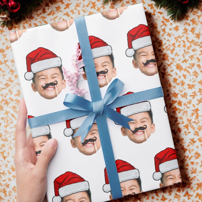 Papier Cadeau Funny Custom Baby Face Photo Santa Hat Christmas (Créateur téléchargé)