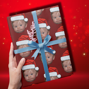 Papier Cadeau Funny Custom Baby Face Photo Santa Hat Noël