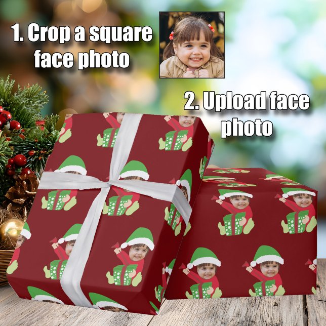 Papier Cadeau Funny Custom Children's Photo Elf Christmas Red (Créateur téléchargé)
