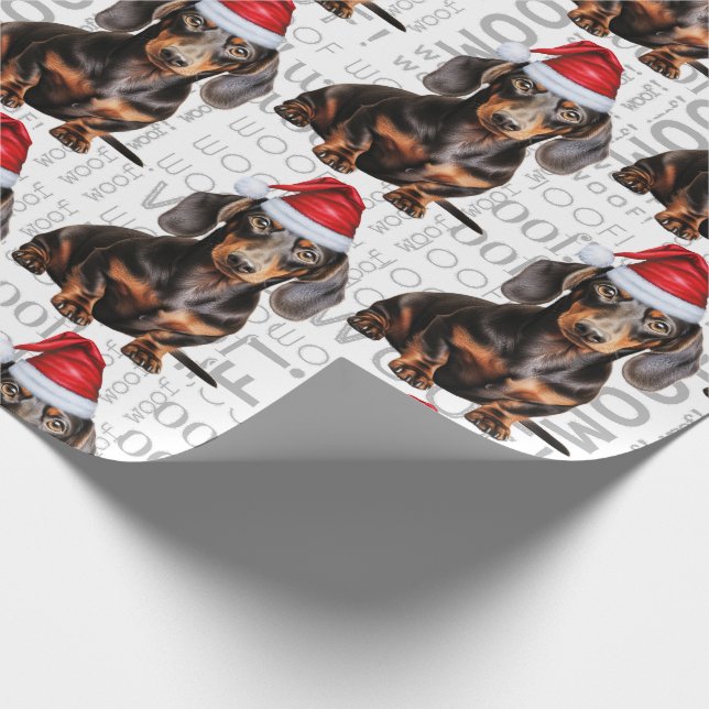 Papier Cadeau Funny Dog Lover Smooth Dachshund in a Santa Hat (Coin)