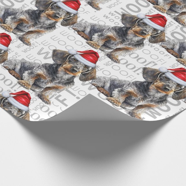 Papier Cadeau Funny Dog Lover Wirehair Dachshund in a Santa Hat (Coin)