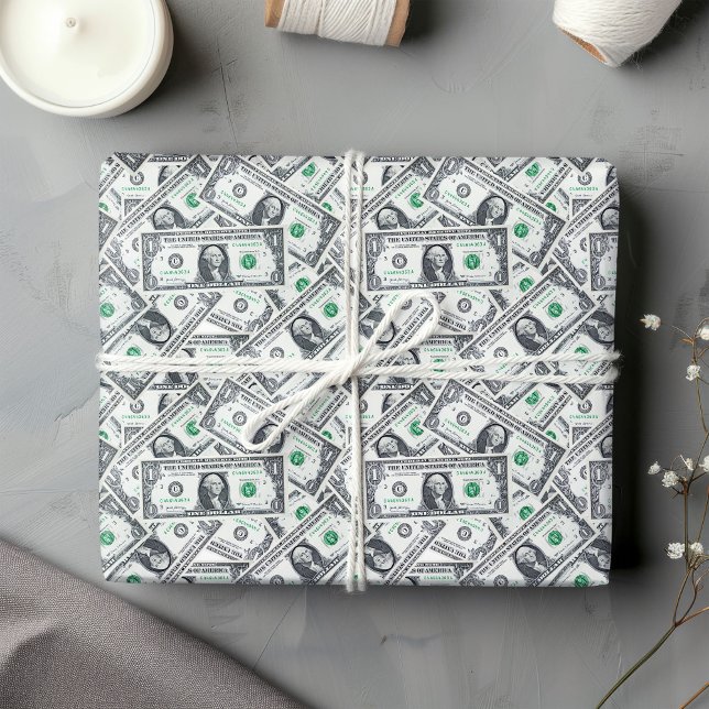 Papier Cadeau Funny dollar pattern humor wrapping paper  (Modern funny gift for money lovers with dollar style)