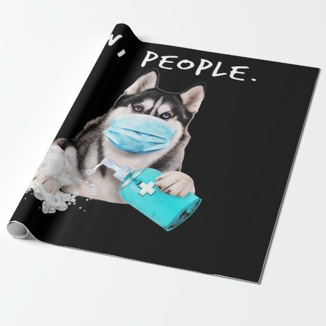 Papier Cadeau Funny husky chev dog wearing a face mask (Déroulé)