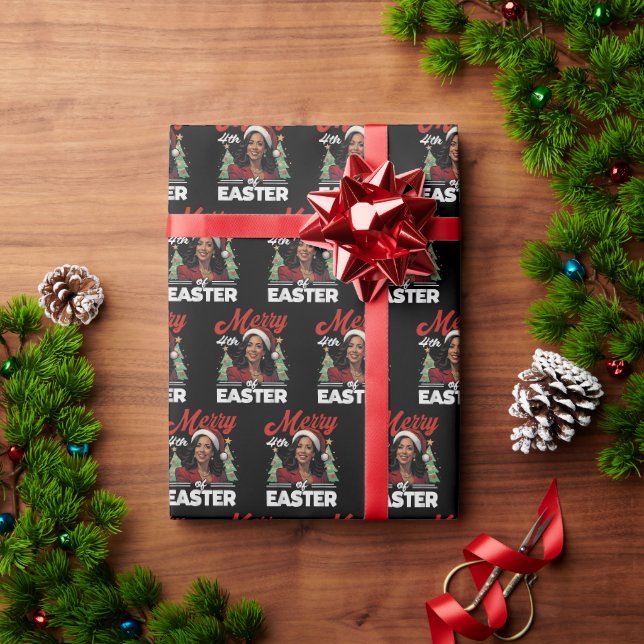 Papier Cadeau Funny Kamala Harris Noël Santa Hat Noir (Cadeau de vacances)