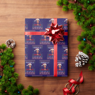 Papier Cadeau Funny Kamala Santa Claus Noël laid Cadeau bleu