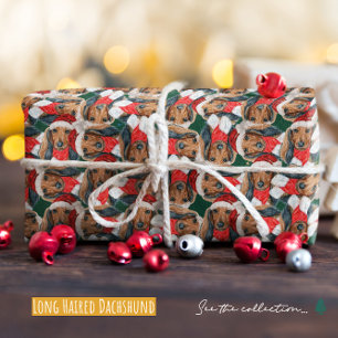 Papier Cadeau Funny Long Haired Dachshund Motif de Noël