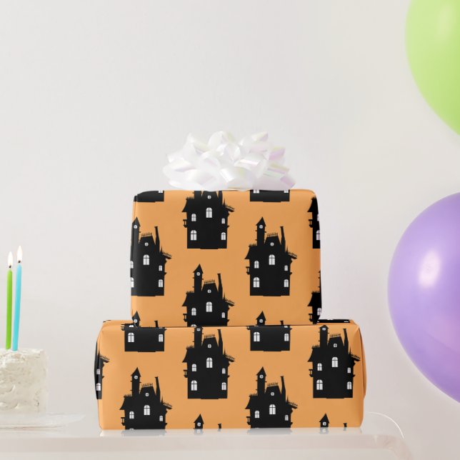Papier Cadeau Funny Maison hantée Noir & Orange Enfants Hallowee (Cadeaux de fête)