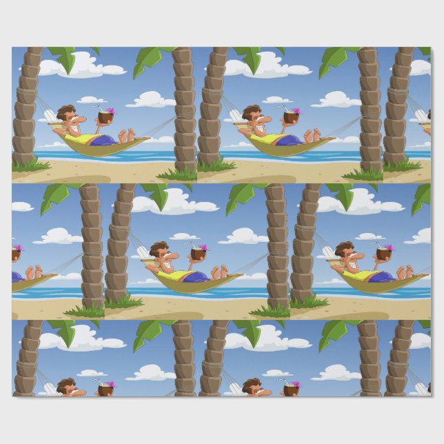 Papier Cadeau Funny Man Relaxing in Beach Hammock (Plat)