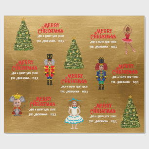 Papier Cadeau Funny Nutcracker Famille de Cinq Or