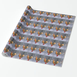 Papier Cadeau Funny Orange Rooster Père Noël