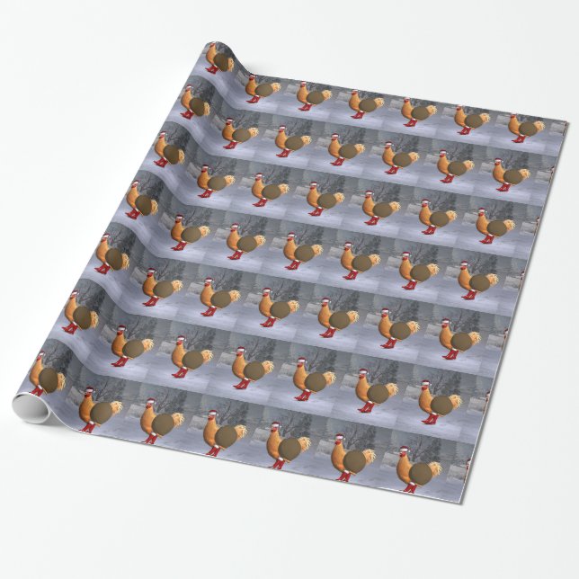 Papier Cadeau Funny Orange Rooster Père Noël (Déroulé)