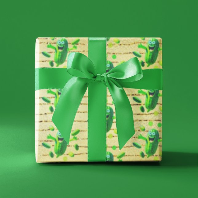 Papier Cadeau Funny Pickleman vert sur l'Arrière - plan or (Créateur téléchargé)
