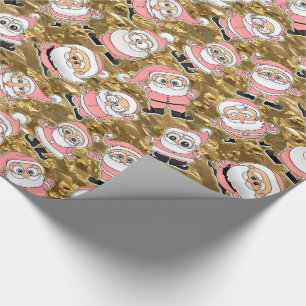 Papier Cadeau Funny Pink Santas pour Noël