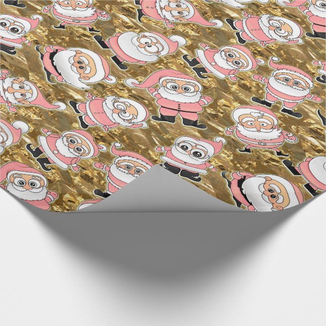 Papier Cadeau Funny Pink Santas pour Noël (Coin)