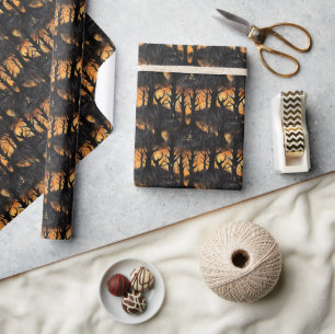 Papier Cadeau Funny rétro éffrayant Halloween forêt hantée