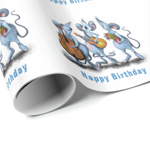 Papier Cadeau Funny Romantic Mouse Band - Joyeux anniversaire