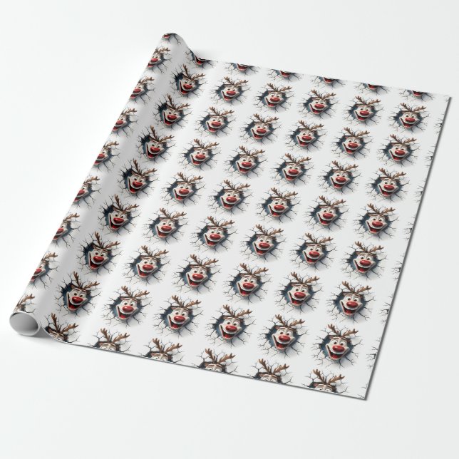 Papier Cadeau Funny Rudolph le renne à nez rouge (Déroulé)
