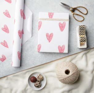 Papier Cadeau Funny Scribble Coeurs rouges sur Arrière - plan bl