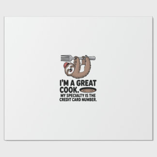 Papier Cadeau Funny Sloth Cook Hanging on a Fork