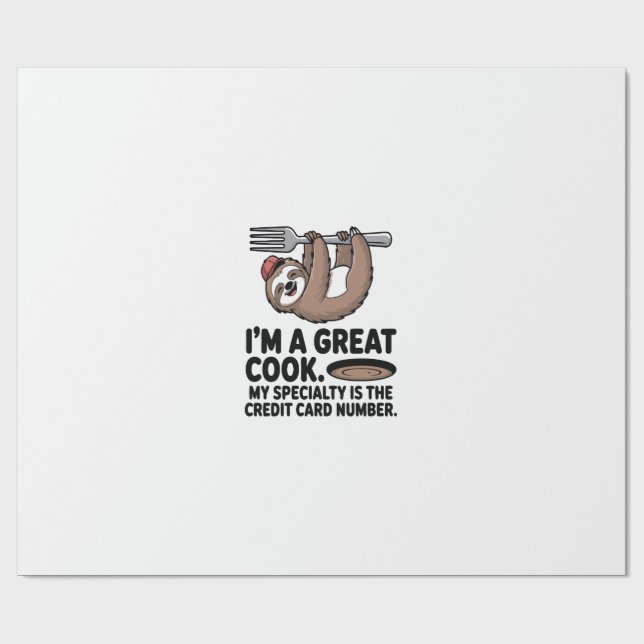 Papier Cadeau Funny Sloth Cook Hanging on a Fork (Plat)