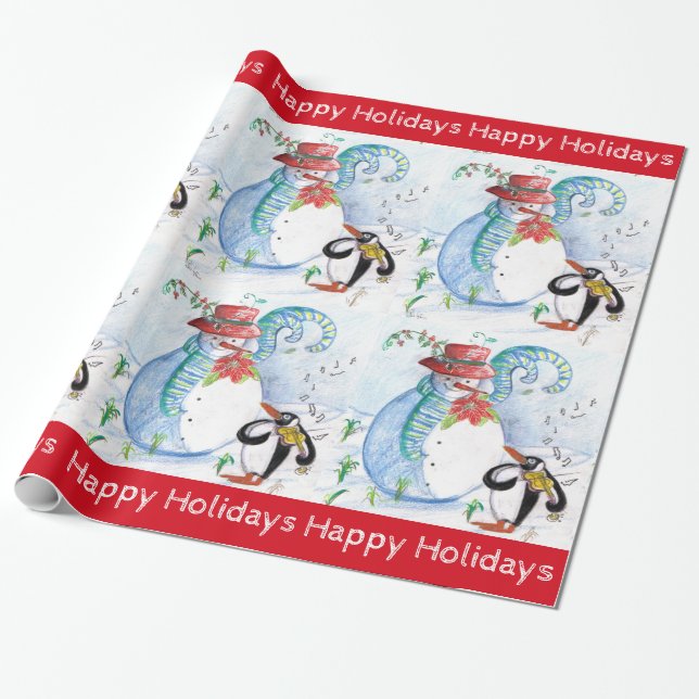Papier Cadeau FUNNY SNOWMAN, PENGUIN'S HITER SERENADE Christmas (Déroulé)