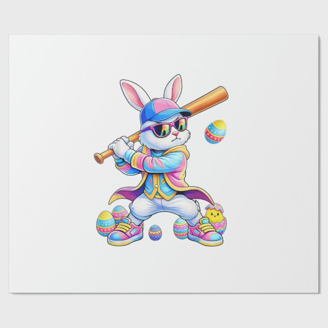 Papier Cadeau Funny Tie Dye Rabbit Baseball Easter Bunny Men Boy (Plat)