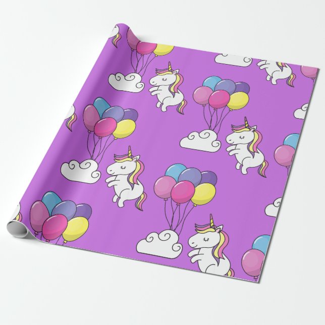 Papier Cadeau Funny Unicorn Motif Magic Horse (Déroulé)