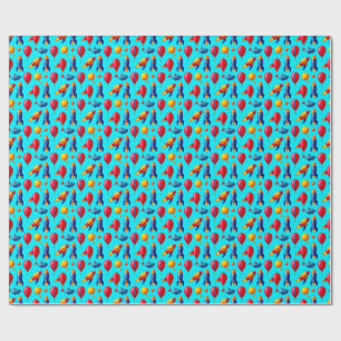 Papier Cadeau Fusées colorées, ballons, étoiles et sous-marins