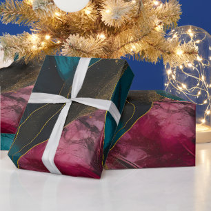 Papier Cadeau Fusion de marbre sarcelle et or de minuit