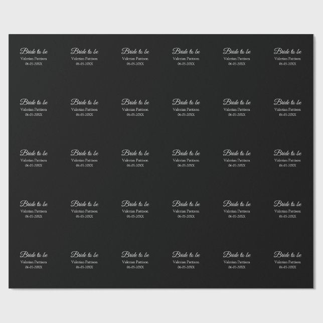 Papier Cadeau futurelle nom date noir blanc shower de mariage no (Plat)