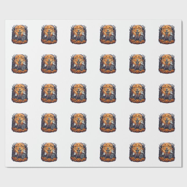 Papier Cadeau Gains de cour de graveyard squelette soulevant hal (Plat)