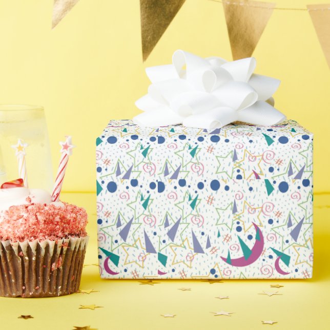 Papier Cadeau Galaxie Arcade 90 - Blanc (Fête d'anniversaire)
